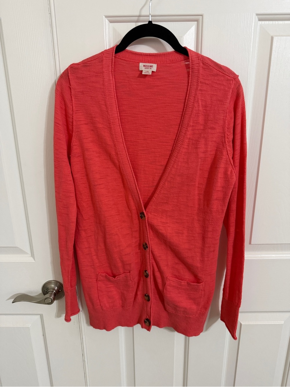 Mossimo Supply Co L Coral Salmon 100% Cotton V Neck Button Cardigan Pockets